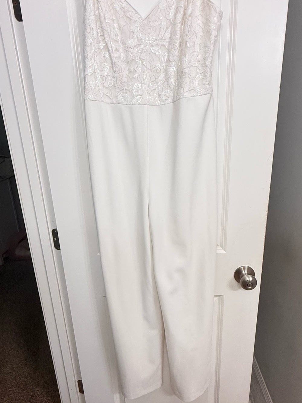 Ella White Lace-Bodice Jumpsuit